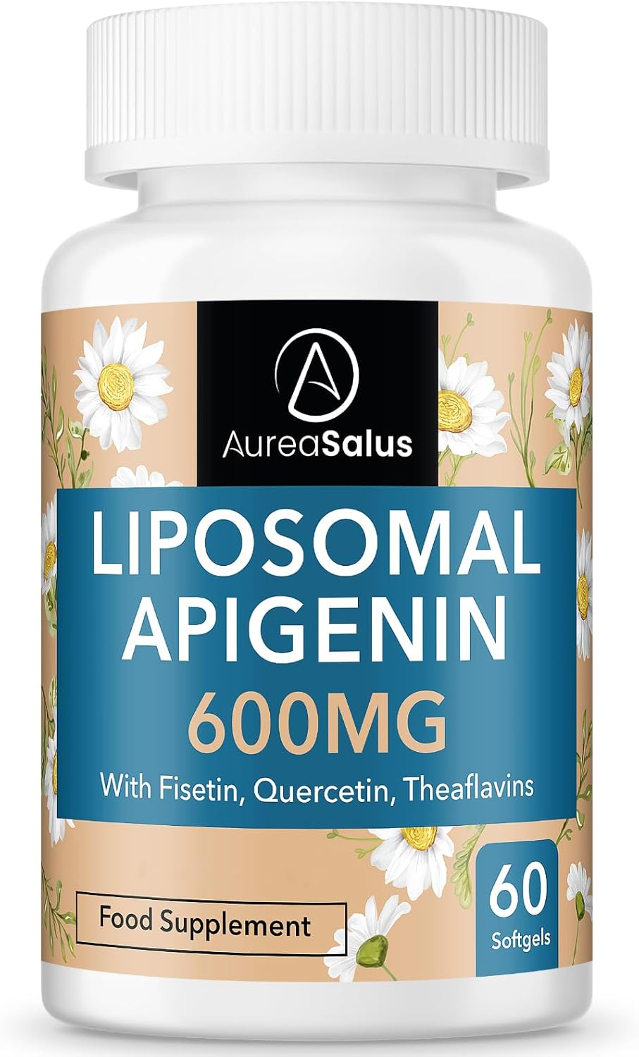 Apigenin 600mg, Optimal Dose Liposomal Apigenin Softgels for Sleep, Relaxation & Mood, Powerful Flavonoid, with Fisetin, Quercetin and Theaflavins (60 Count (Pack of 1))