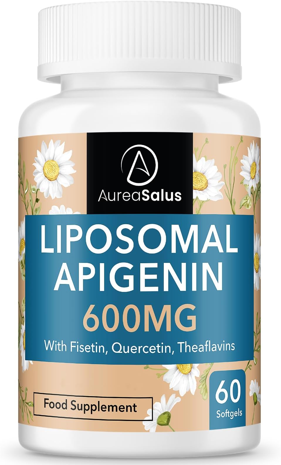 Apigenin 600mg, Optimal Dose Liposomal Apigenin Softgels for Sleep, Relaxation & Mood, Powerful Flavonoid, with Fisetin, Quercetin and Theaflavins (60 Count (Pack of 1))