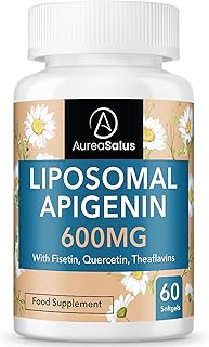 Apigenin 600mg, Optimal Dose Liposomal Apigenin Softgels for Sleep, Relaxation & Mood, Powerful Flavonoid, with Fisetin, Quercetin and Theaflavins (60 Count (Pack of 1))