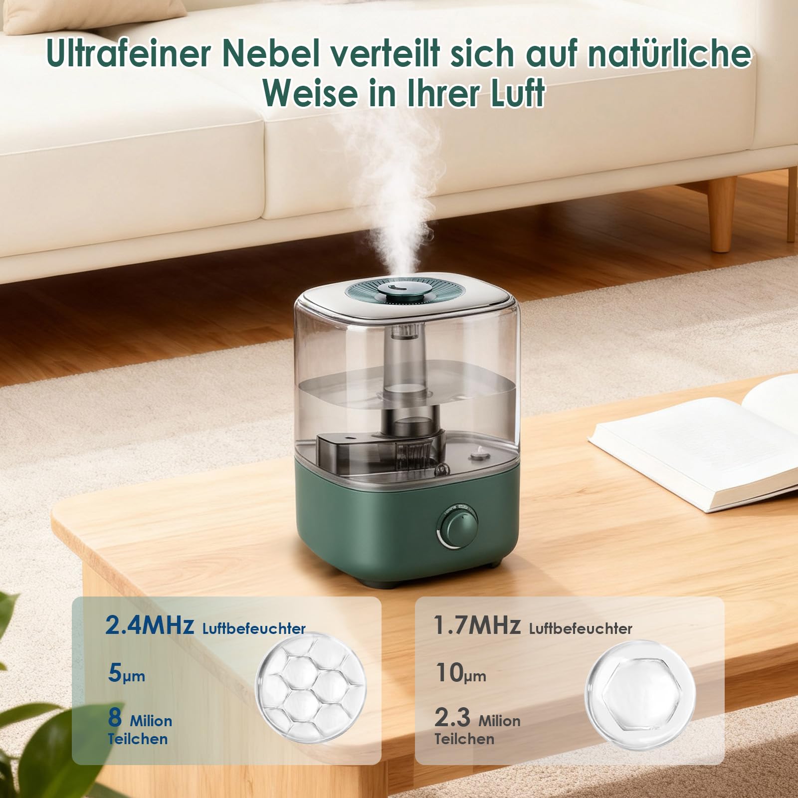 SCANTEE® 5L Luftbefeuchter für Schlafzimmer Top-Füllung Luftbefeuchter 28dB Ultraleise Ultraschall Luftbefeuchter Zuhause Ultraschall mit 360°Drehbarer Düse für Baby Pflanzen automatische Abschaltung