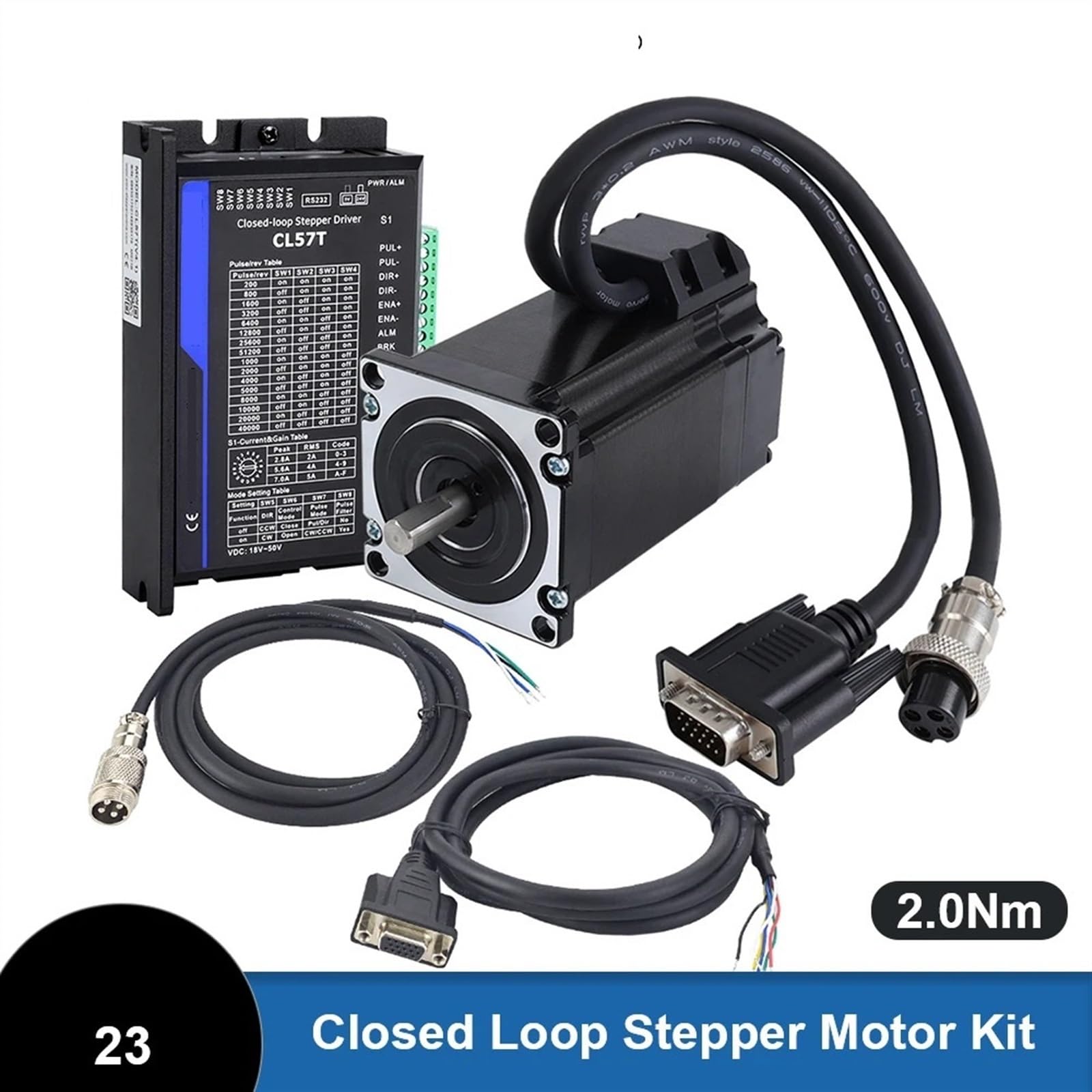 2Nm 23 Sterownik silnika krokowego z zamkniętą pętlą CL57T zestaw 23 silnik krokowy z enkoderem z kablami 1 szt