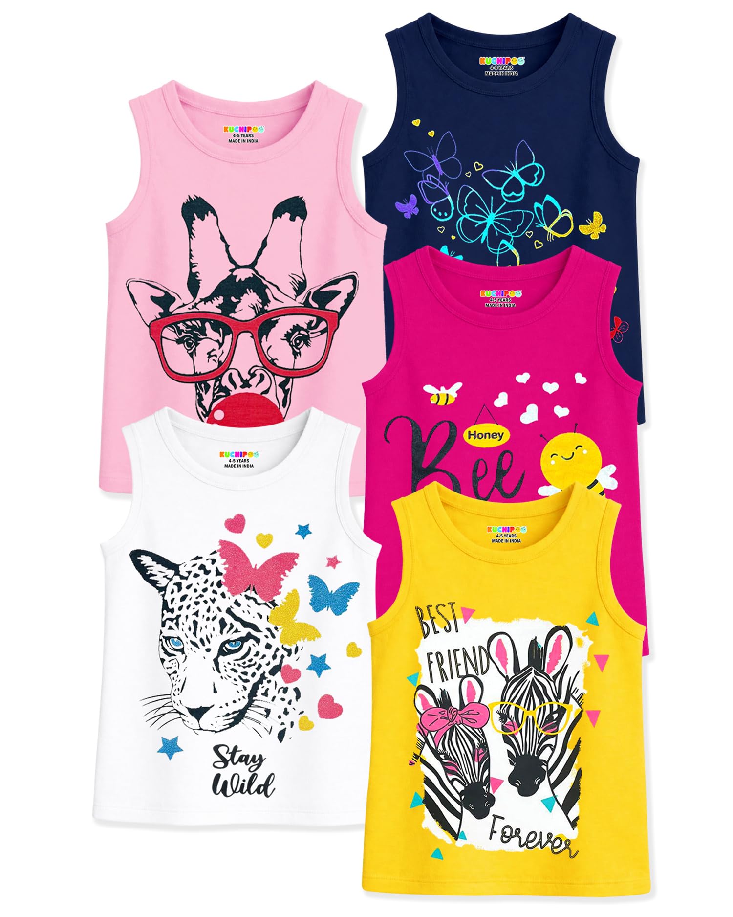 Kuchipoo Girls Sleeveless Cotton T-Shirt Pack at ₹447 – Amazon