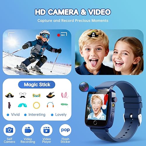 Vista 4 de Reloj inteligente para niños con 26 juegos de rompecabezas, reloj para niños con pantalla táctil HD, cámara, reproductor de música, reloj