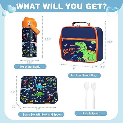 Miniatura 2 de Bevalsa Lonchera Bento para niños con 6 compartimentos, botella de agua de metal de acero inoxidable, bolsa aislada y utensilios, contenedor de