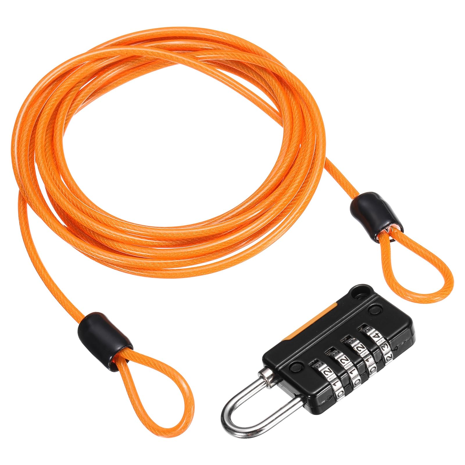 sourcing map Security Steel Cable 4Digit Combination Lock,6.6Ft Orange Rope