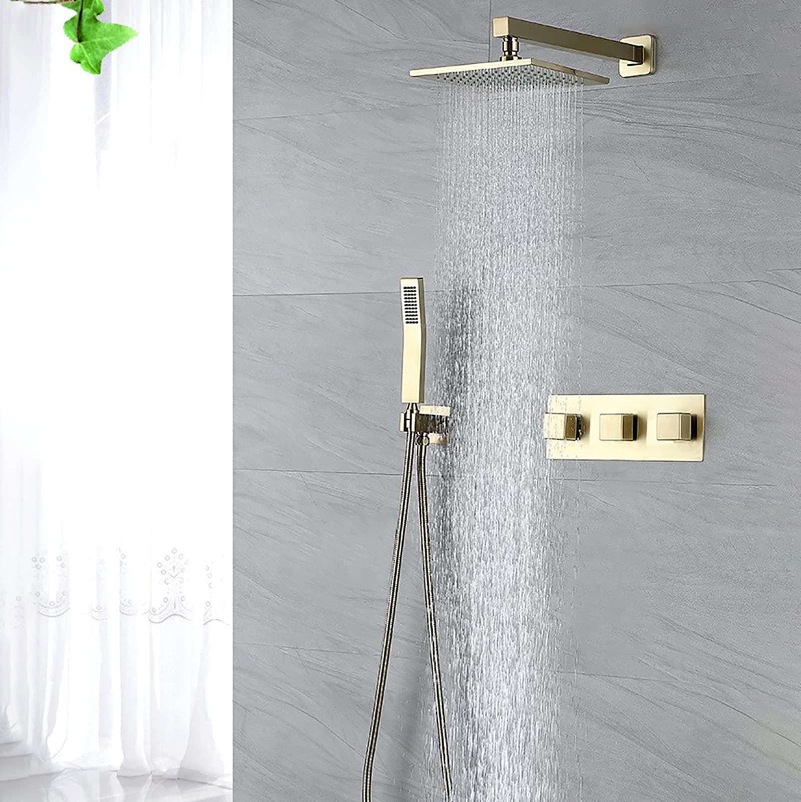 Doccia con portasina Portatile Set di rubinetti con Doccia con Pioggia Quadrata Set di Doccia per Doccia in Ottone Set da Doccia, Set Combo Doccia Mixer, Oro Spazzolato
