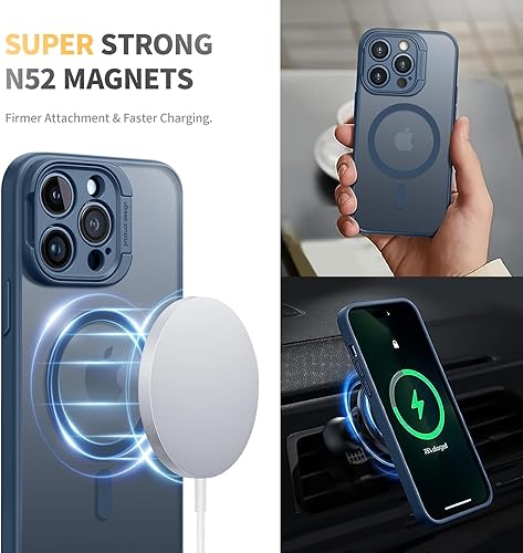 Miniatura 4 de Funda diseñada para iPhone 15 Pro Max, potente atracción magnética soporte de protector de cámara protección contra caídas de grado militar cubierta