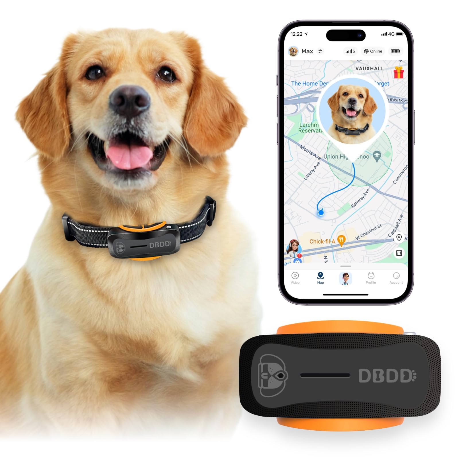 DBDD AI GPS Tracker for Dogs (30lbs+), Real Time Location and AI Vet Health Management, Electronic Fence, Waterproof, iOS and Android Universal（Black）