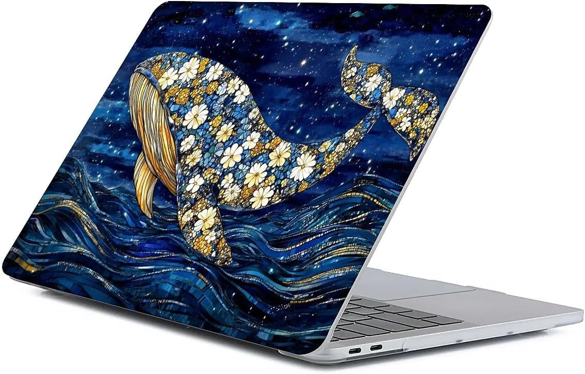 Compatible with MacBook Pro 15 inch Case 2018 2017 2016 Release A1990 A1707, Plastic Hard Shell Case for Mac Pro 15 (2016-2018) - Blue Gold Ocean Whale