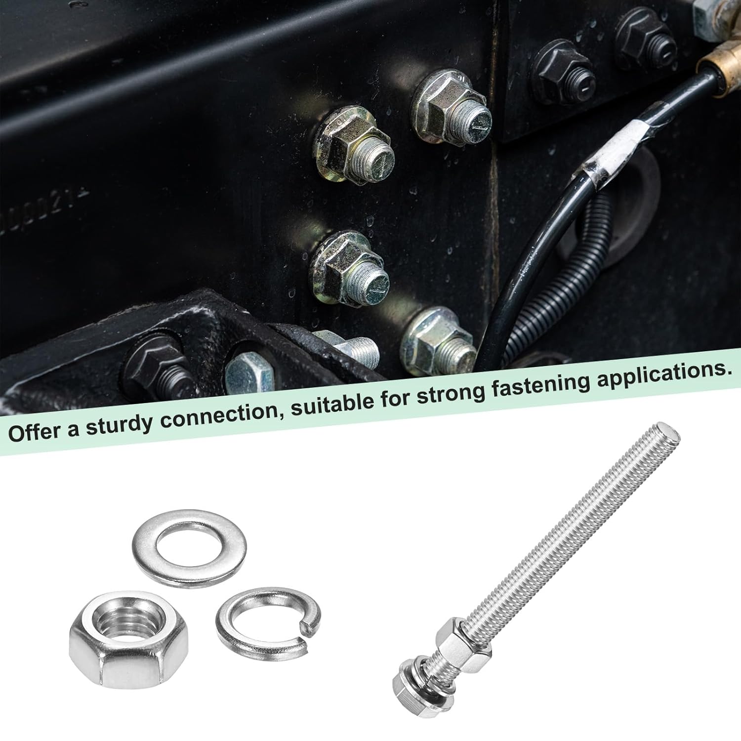 M METERXITY 10-Pack Hex Head Screw Bolt with Nuts Flat & Lock Washers M12x130mm Stainless Steel Bolts and Nuts Kit Fully Threaded Metric Bolt Assortment for Equipment/Machinery