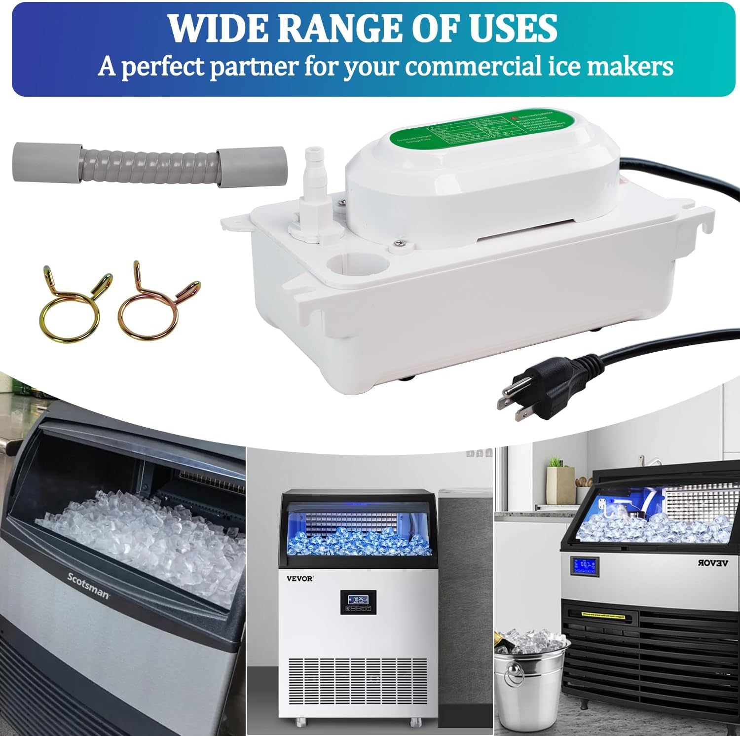 Condensate Pump, 6.6 ft/2 m Lift, 110V, 5W AC, 100 L/H Flow, Air Conditioner, Commercial Ice Makers, White