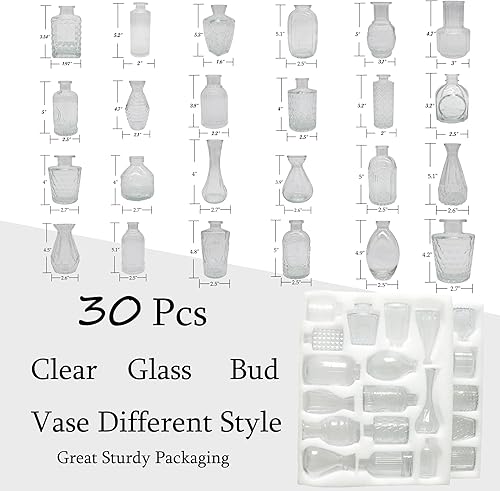 Miniatura 2 de Adzt's Juego de 30 jarrones de cristal vintage, transparentes, resistentes, formas inusuales, perfectos para centros de mesa, bodas, fiestas
