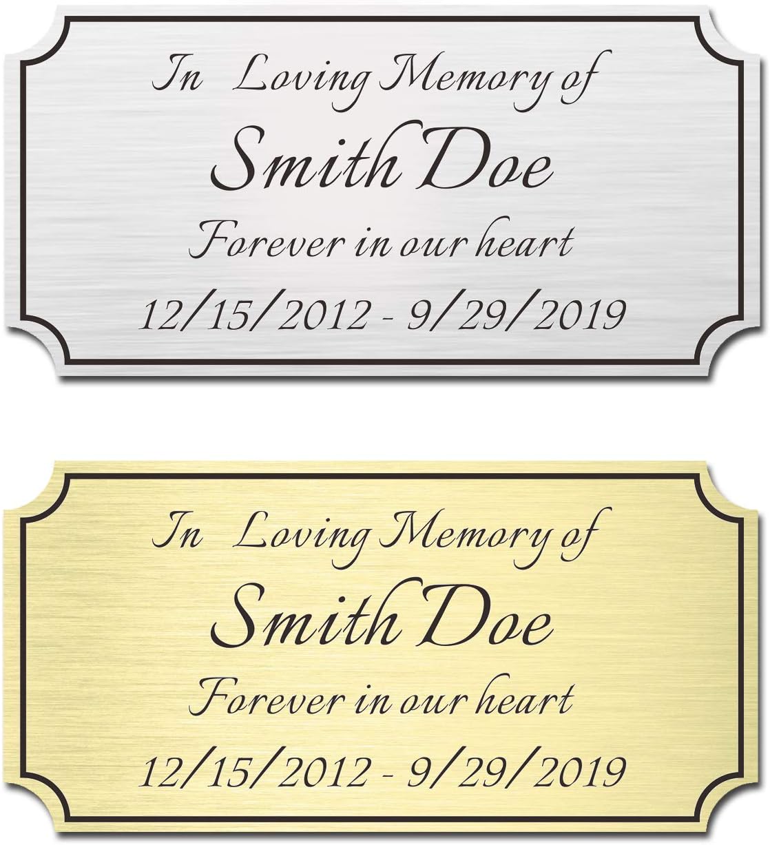 2" H x 4" W, Custom Elegant Engraved Plate, Personalized Memorial Plaque, Brushed Stainless Steel or Brass Laser Engraved Name Plates with Adhesive Backing or Screws, Notched Corner (Silver, Gold)