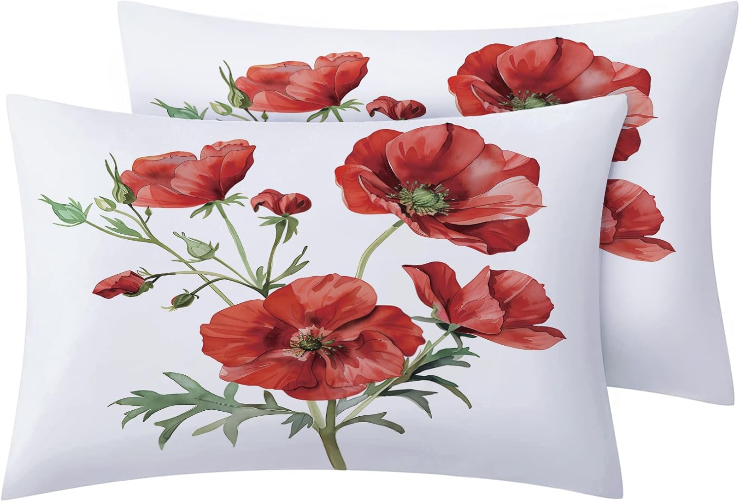 Red Poppy Sheets Queen Size Sheet Set, Floral Printed Bed Sheets 4 Piece, Popies Flower Pattern Bedding Sheets & Pillowcases, 16 Inch Deep Pocket, Super Soft Microfiber