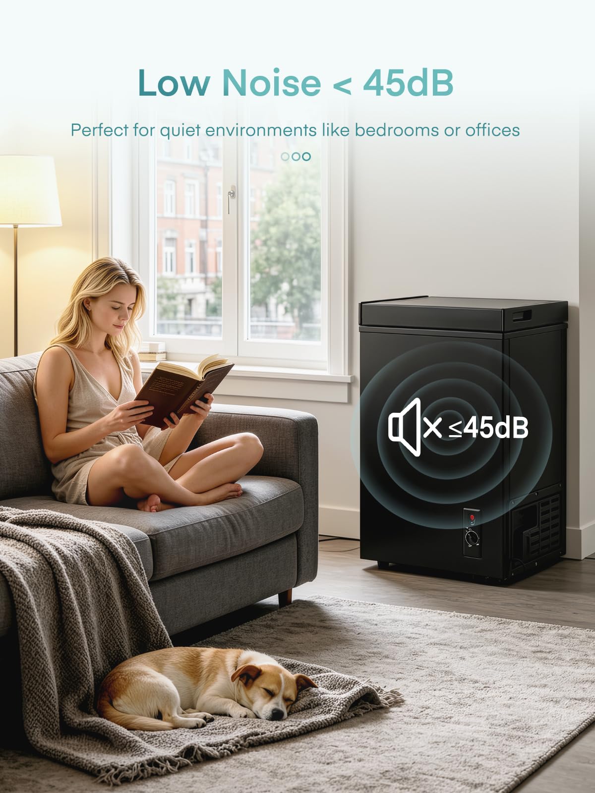 FOHERE Congelador Horizontal, Capacidad 70L, Alto 72.5 cm, Cesta con Asa, Silencioso 45 dBA, 6 Ajustes de Temperatura, Negro