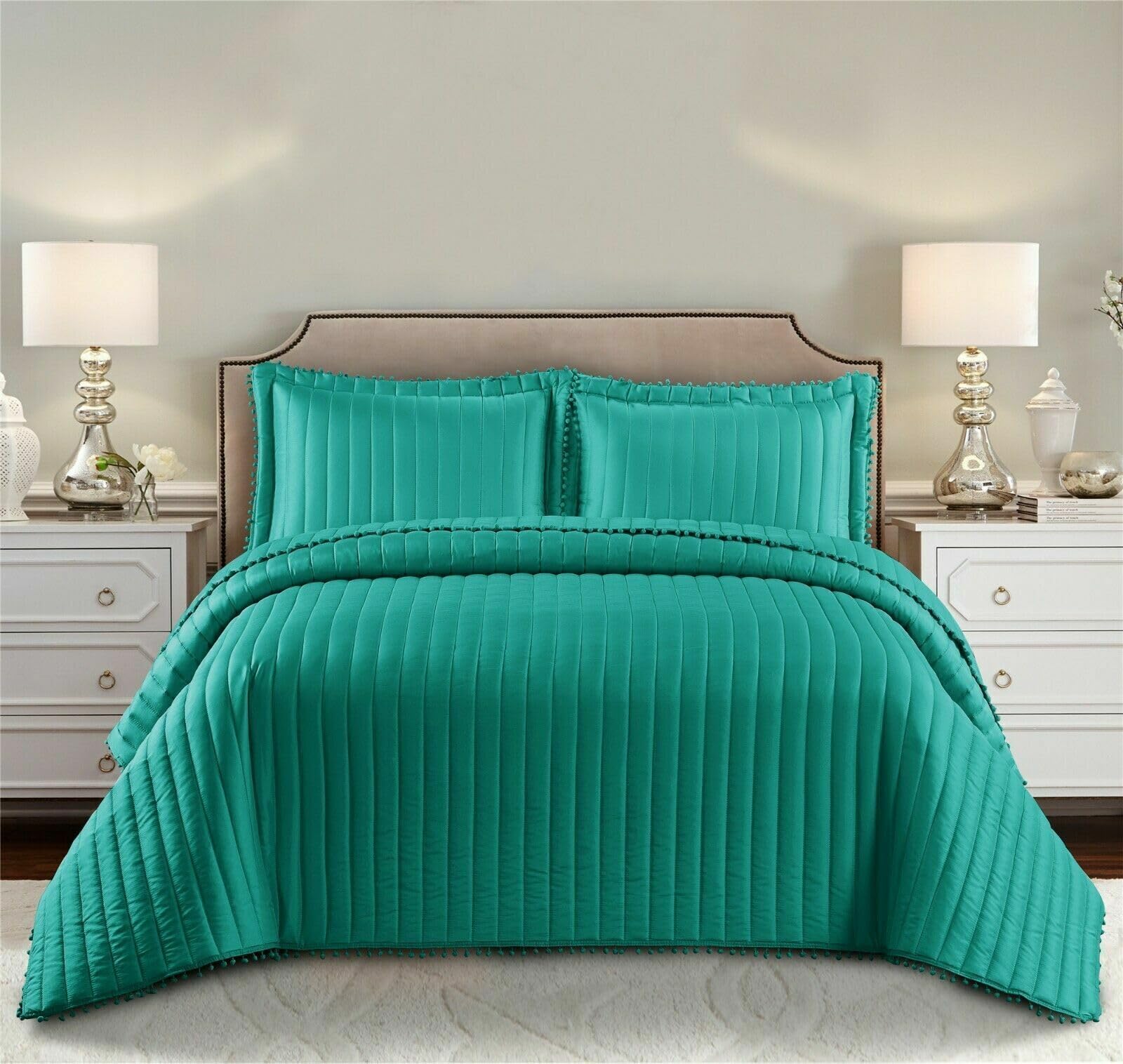 Online Bedding Velvet Quilted Bedspreads Double Size, Soft Microfiber Lightweight Quilted Bedspreads Coverlet All Season Bedding Set (Double, Teal)