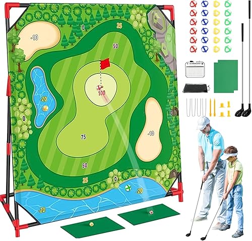 Juego de astillado de golf con soporte, tapete de golf mejorado de 54 x 54 pulgadas y juego de práctica con bolas adhesivas, perfecto para patio