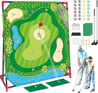 Golf Chipping Game with Stand, Upgrade 54"x 54" Golf Hitting Mat and Practice Set with Sticky Balls Perfect for Backyard Indoor Outdoor Family Battle Game, Christmas Ideal Gifts for Kids Adults (A)