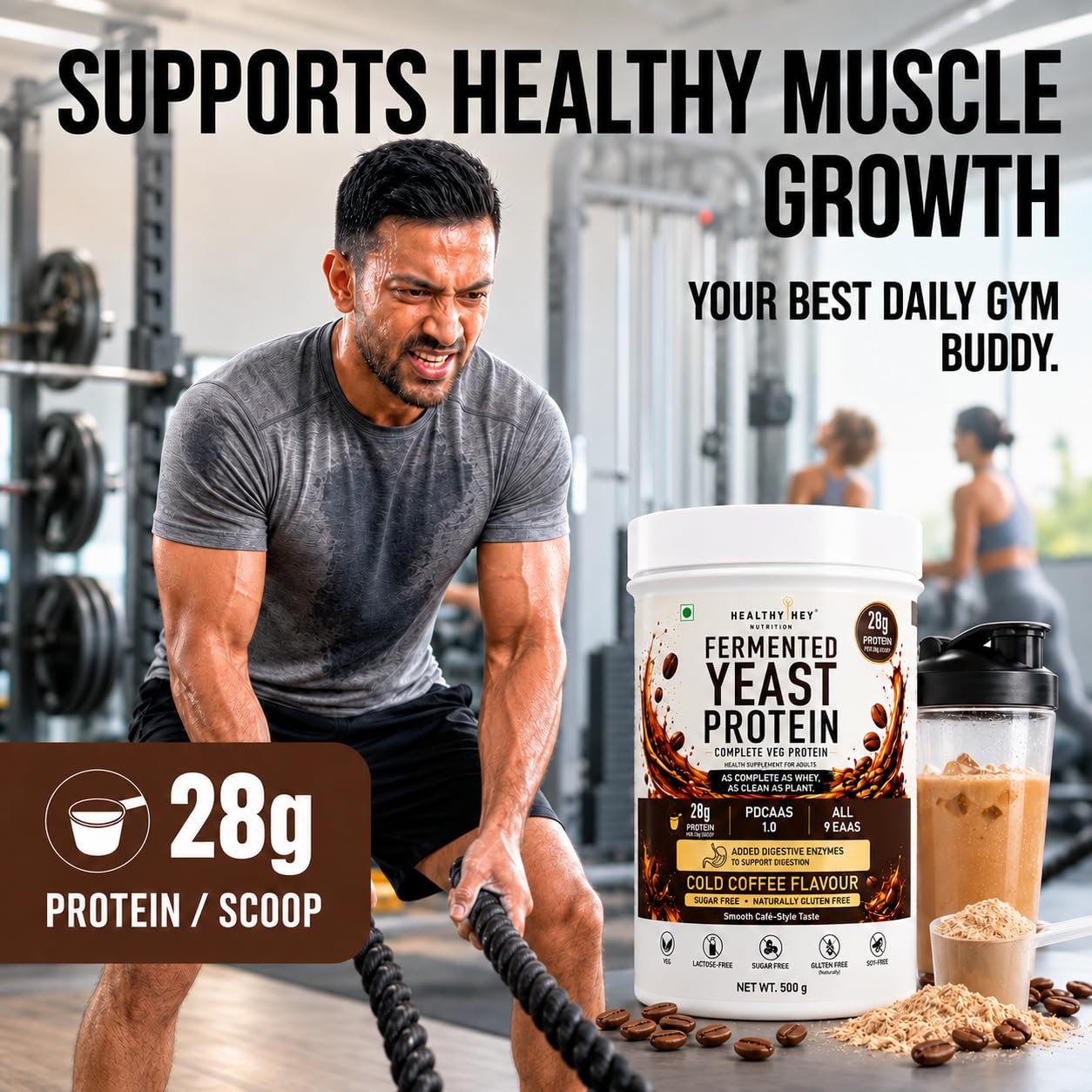 HealthyHey Nutrition Fermented Yeast Protein - Cold Coffee Flavour - 500g — Amazon image 2