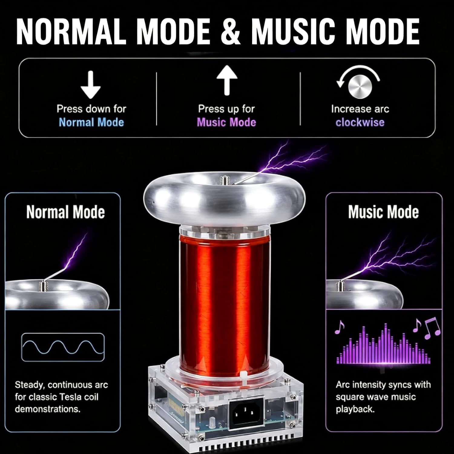 Bobina Ad Arco Al Plasma Sstc, Bobina Musicale Di Grandi Dimensioni, Con Controller Di Soppressione Dellarco, Scarica A Onda Quadra Sincronizzata Con La Musica, Arco Regolabile Da 12 Cm