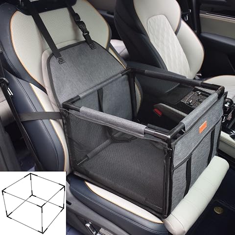GoBuyer Waterproof Pet Dog Car Seat Booster Carrier Box and Basket with Seat Belt Harness Restraint for Puppy Cat Travel (Grey, Standard 40x40cm)