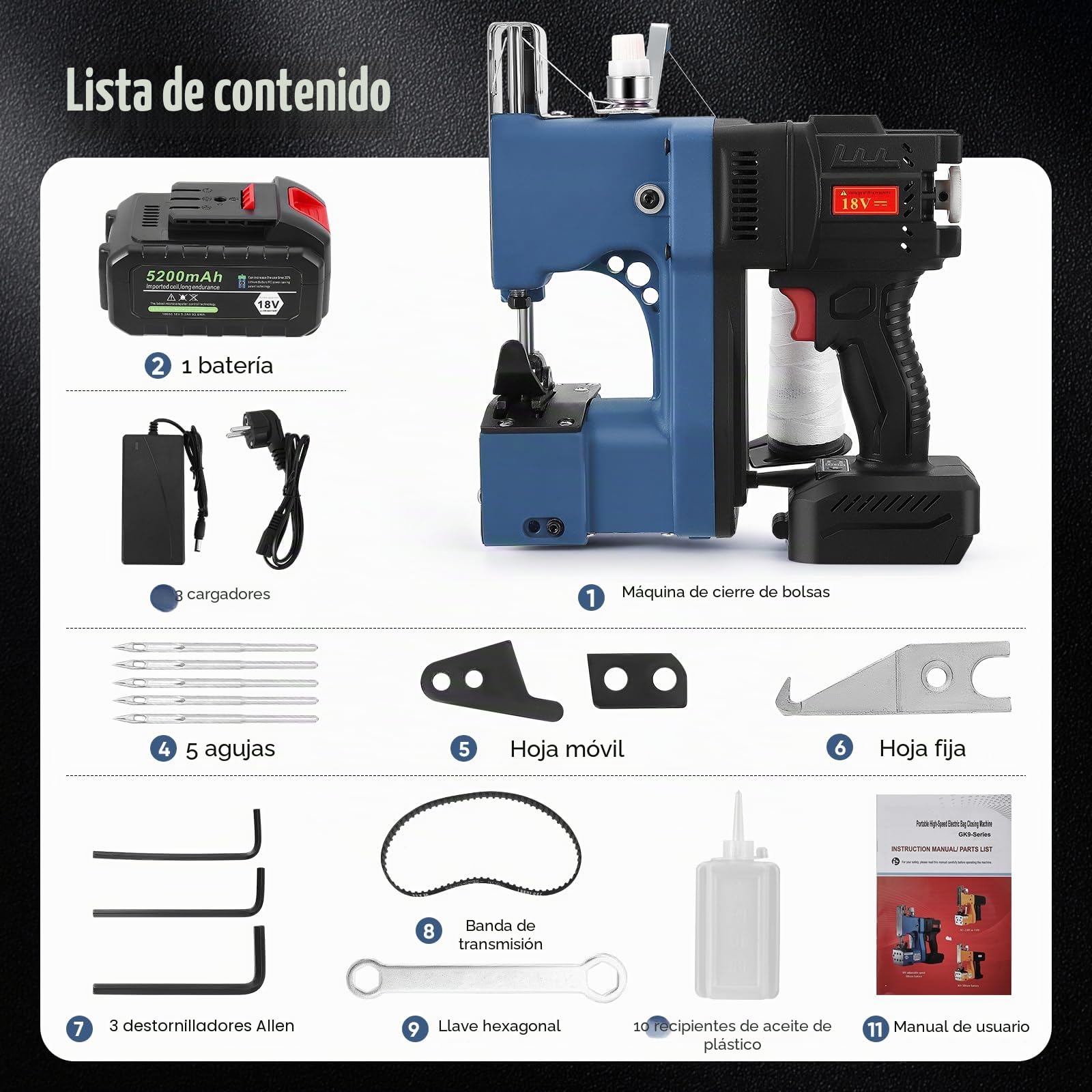 5200mAh Eléctrica Sacos Maquinas de Coser 18V 14000RPM sellador de bolsas industrial maquina de coser de mano para bolsa de plástico de papel de arroz saco de piel de serpiente