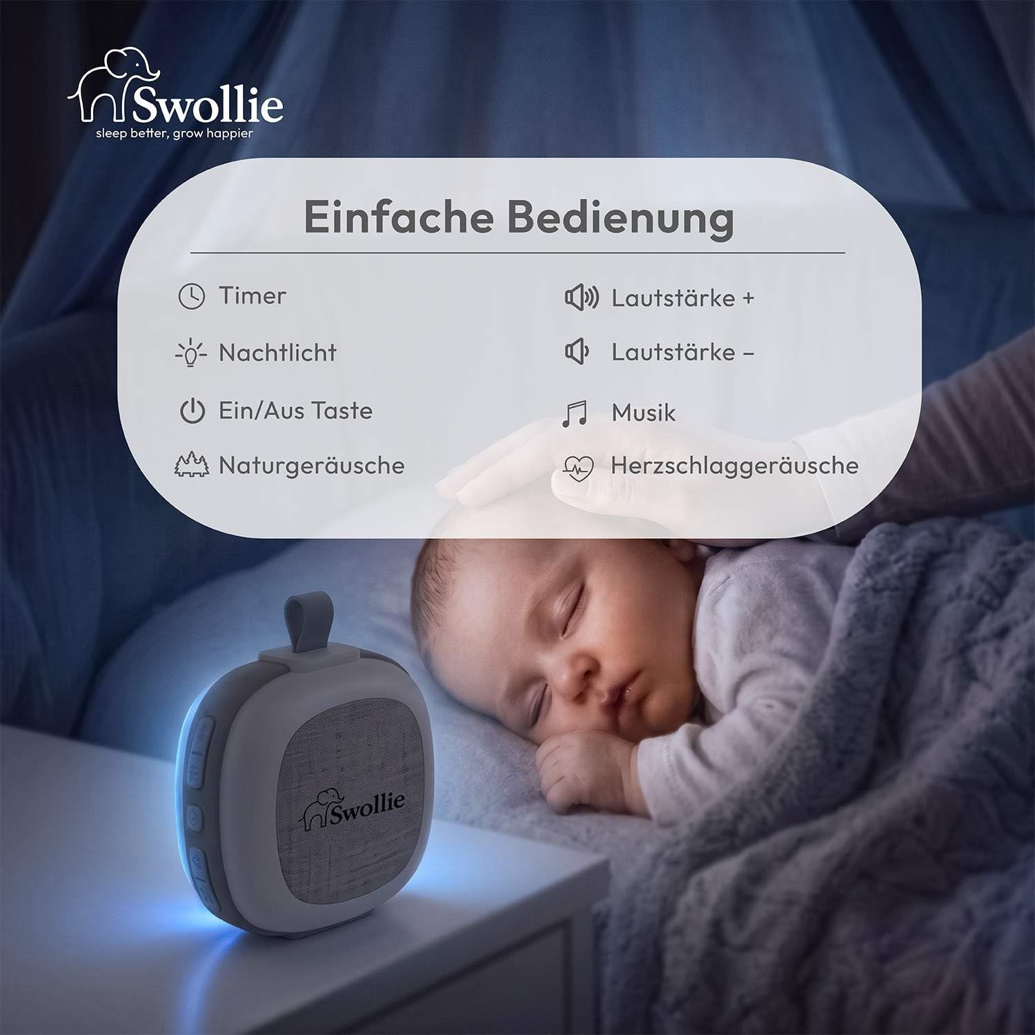 Tragbares White Noise Gerät & RGB Nachtlicht mit Soundsensor, 32 beruhigende Geräusche, extra großer Akku bis zu 26 Std. Laufzeit, Einschlafhilfe für Babys, Sound Machine, Babyparty Geschenk