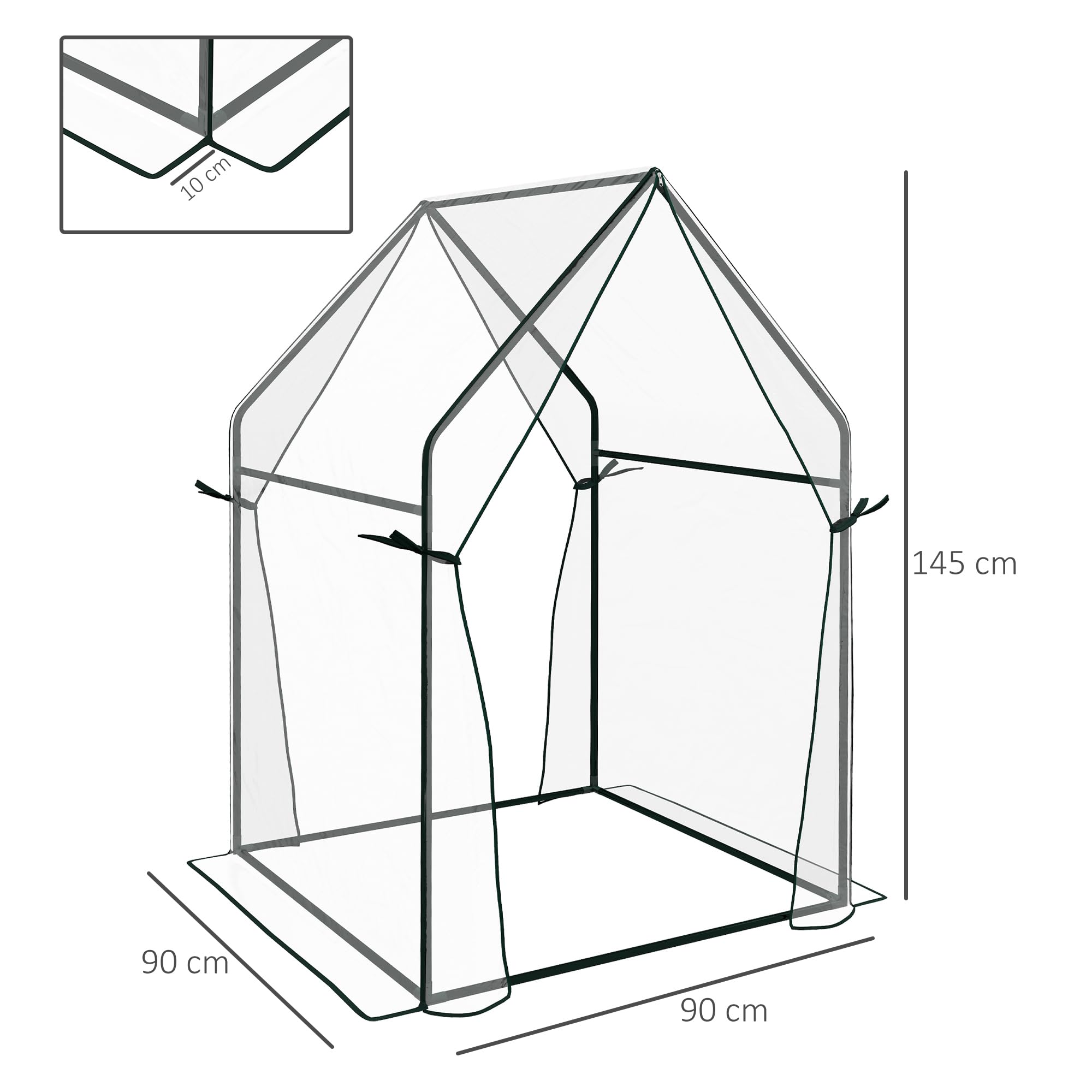 Outsunny Serre de Jardin, Serre de Balcon, bâche renforcée PVC, châssis en Acier, 2 Portes zippées enroulables, pour légumes Plantes Fleurs, intérieur et extérieur, 90 x 90 x 145 cm, Blanc