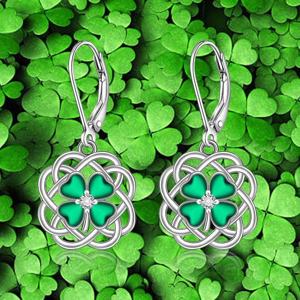 St Patricks Day Earrings Shamrock Earrings for Women Sterling Silver Celtic Irish Four Leaf Clover Earring Mothers Valentine Day Shamrock Gifts Jewelry - Image 8