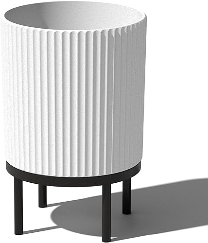 Veradek Round Demi Planter Pot w Stand for Indoor Outdoor Use Made from Plastic - Concrete Mix with Drainage Holes Perfect for Small to Large