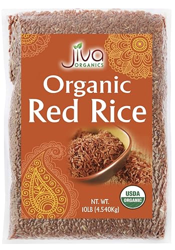 Jiva Organics Organic Red Rice 10 Pounds Bulk Bag from India - 100% Natural & Non-GMO - 160 Ounce (Pack of 1)