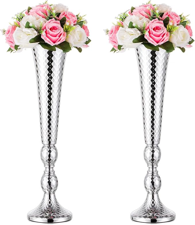 Nuptio Vases Mariage Centres Table 2 Pièces Vase Trompette Argent 52