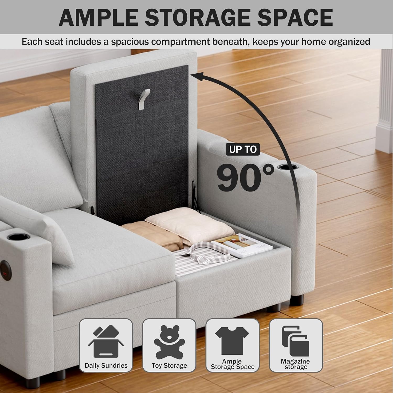 Image showing ample storage space within the sofa seats