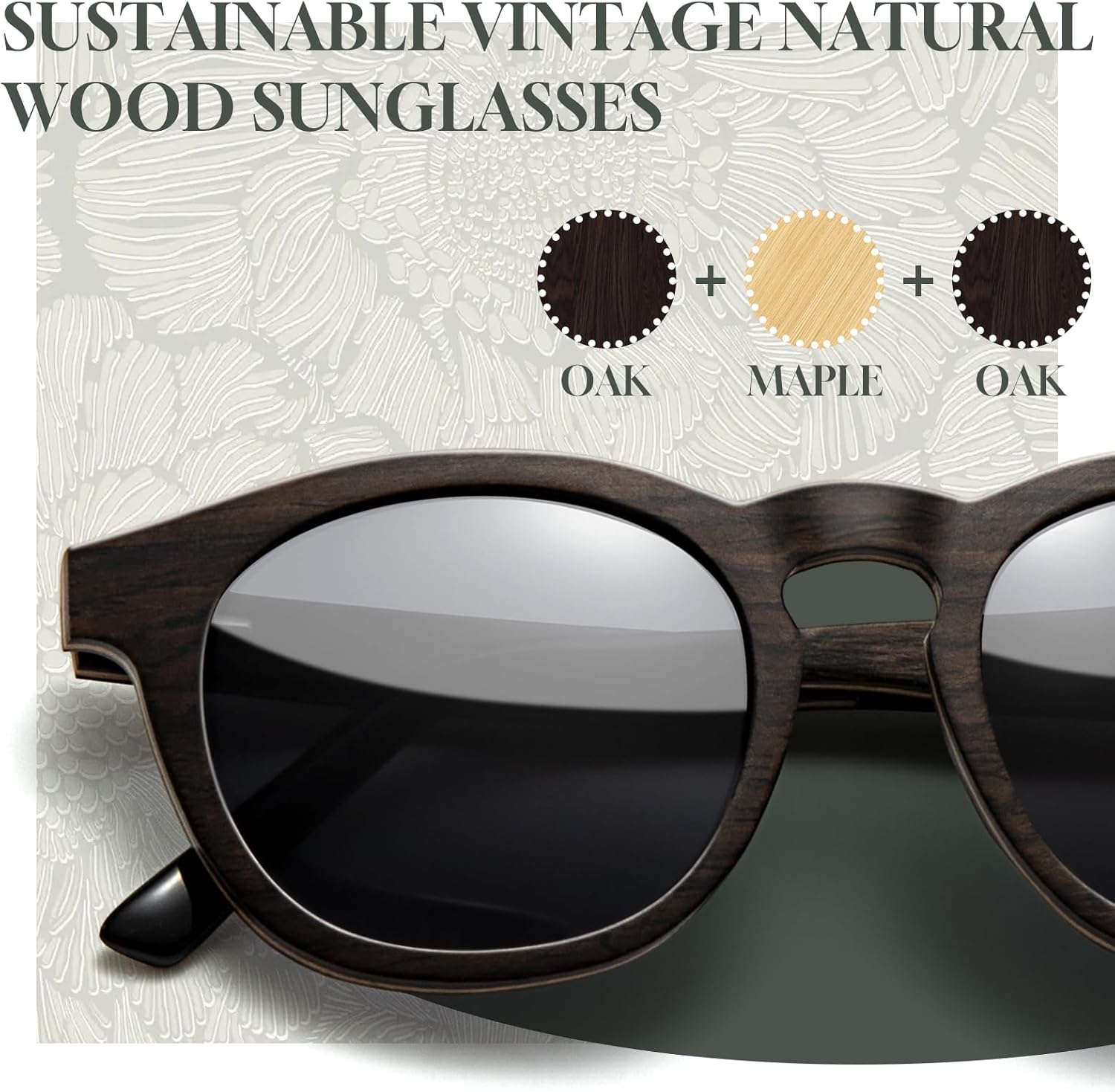 SUNGAIT Walnut Wood Sunglasses with Vegan Leather Case Thoughtful Gifts for Men Women Black Polarized Lens UV400 Protection