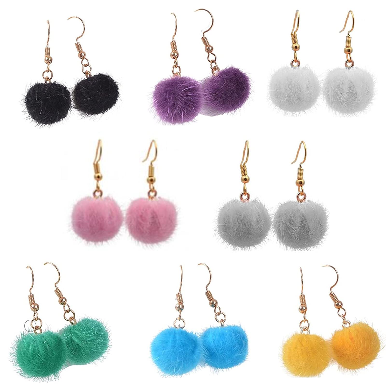 Fluffy Faux Fur Ball Earrings Colorful Pom Pom Dangle Earring Bohemia Ethnic Handmade Plush Ball Drop Earring for Women Thanksgiving Christmas Jewelry