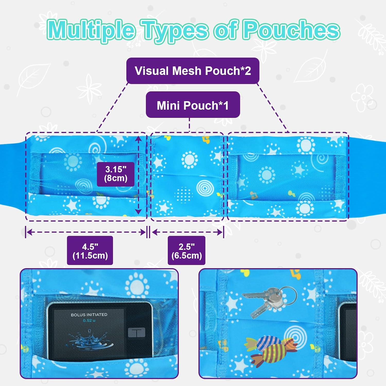 Kids Insulin Pump Belt for Age 2~7, 17"-25" Adjustable Diabetes Organizer with Multi-Pockets for Boys & Girls, Hidden Wear for Sports & Sleep, Fits Insulin Pump & Essentials (Blue Star)