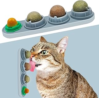 MEMOVAN Catnip Ball for Cats Wall 4 Pack Catnip Toys Edible Kitty Toys for Cat Lick Silvervine Balls Kitten Chew Toy Teeth Cleaning Dental Cat Toy Cat Wall Treats Increase Appetite Relieve Cat Anxiety