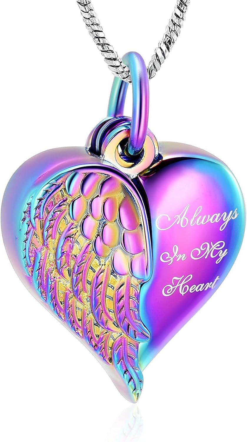 Yinplsmemory Love Heart Urn Necklace for Ashes Keepsake Memorial Cremation Jewelry Stainless Steel Angel Wing Heart Urn Locket Ashes Holder Memorial Urn Jewelry for Human/Pet Ashes - Image 8