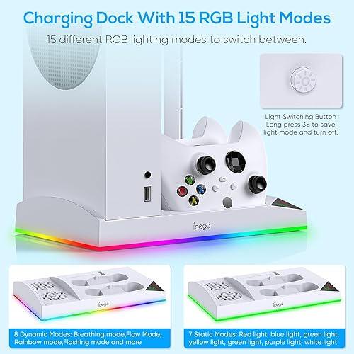Miniatura 3 de Estación de carga de ventilador de refrigeración RGB mejorada para consola y controlador Xbox Series S, base de carga dual y soporte de sistema