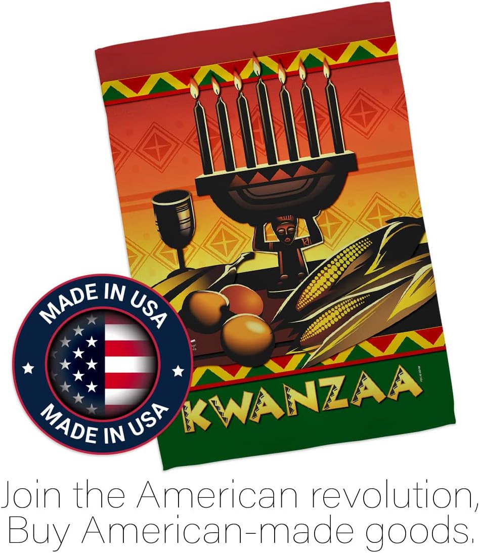 Kwanzaa Garden Flag Set Wood Dowel Winter Kinara Candles Celebrates African Americans Heritage House Decoration Banner Small Yard Gift Double-Sided, Made in USA