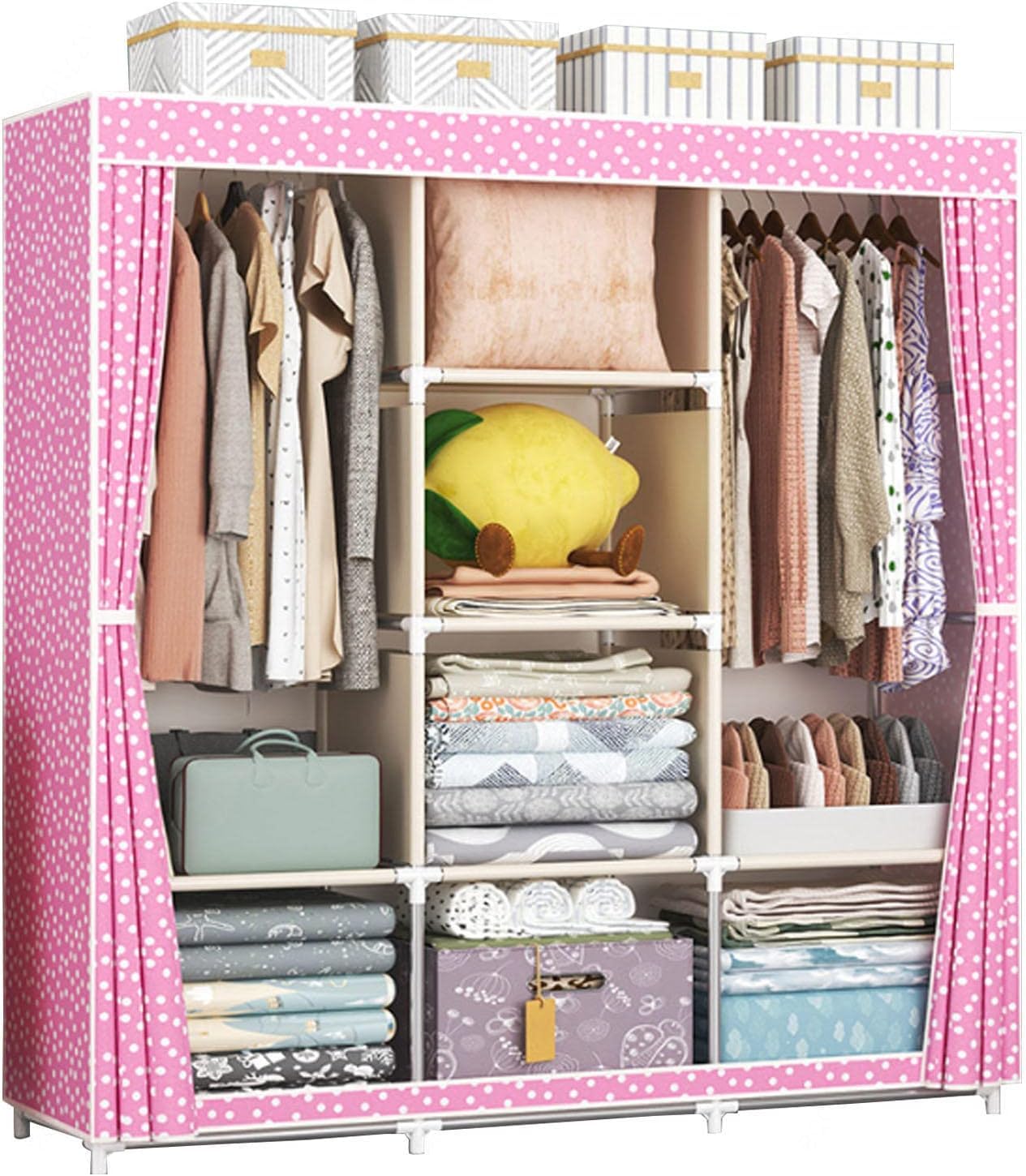 Armoire portable en toile C-118 x 45 x 165 cm avec penderie et étagères de rangement