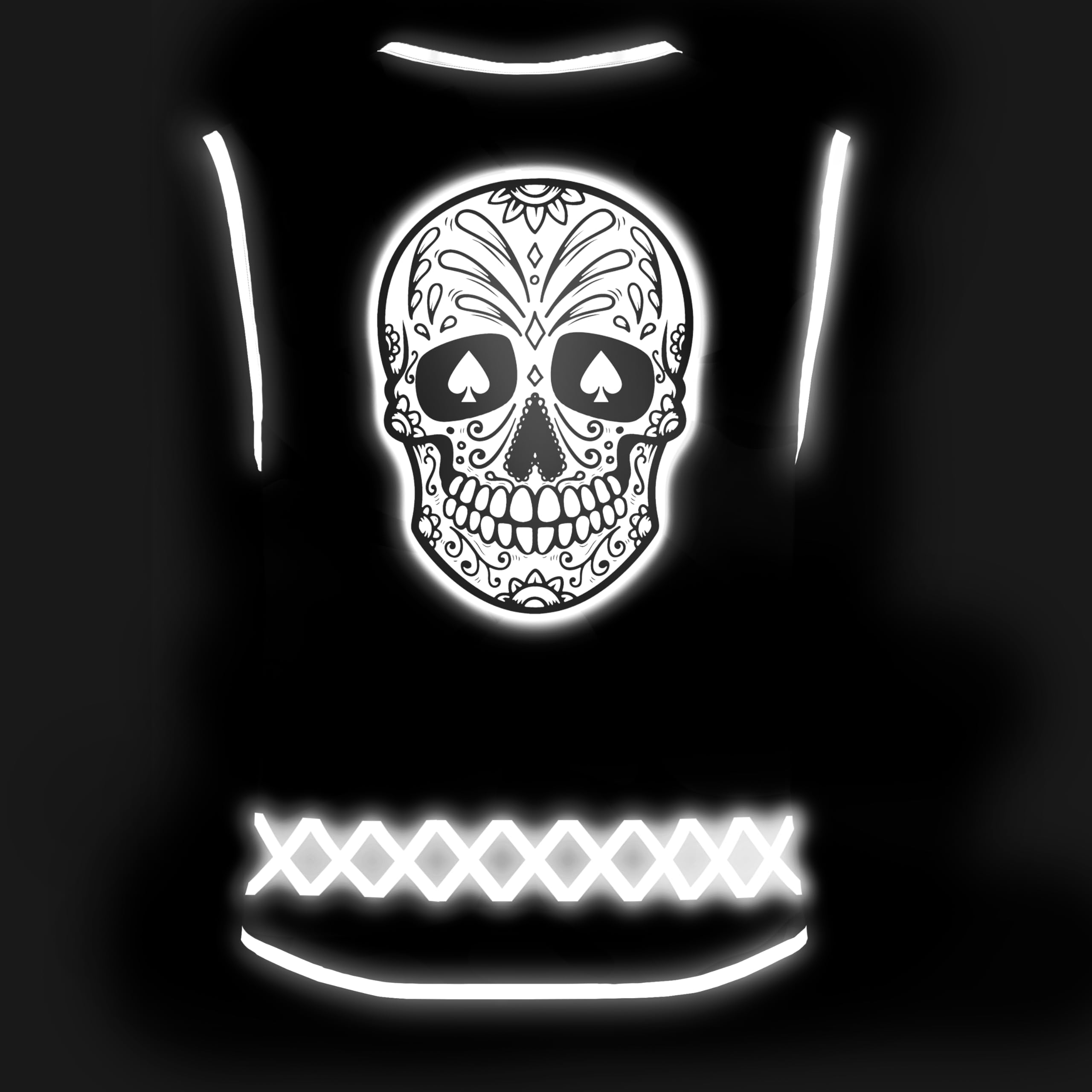 REEFLEXX Warnweste Damen Sicherheitsweste, erhöhte Sichtbarkeit im Straßenverkehr, Joggen, Fahrrad oder Auto, Black White Skull, Größe XL