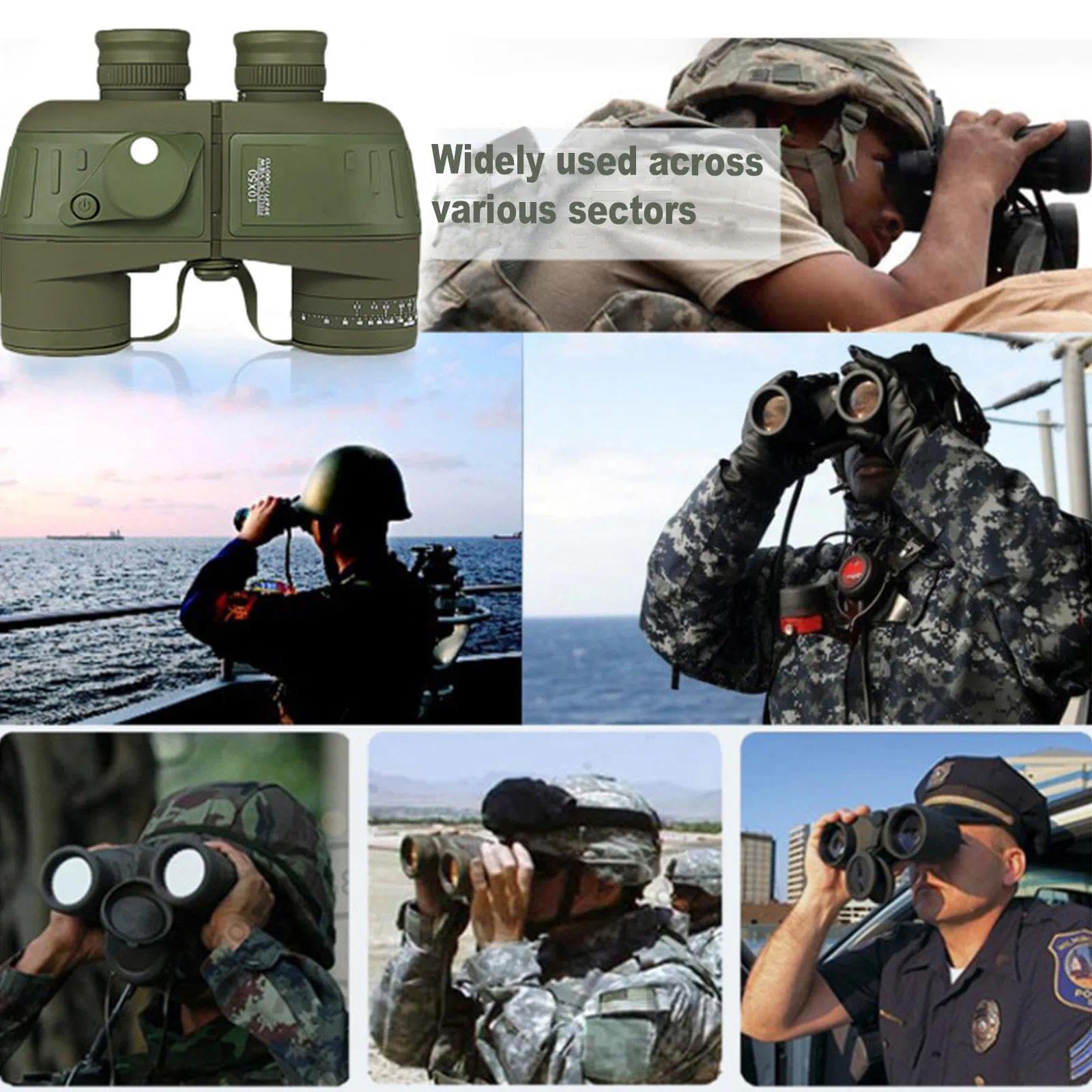 Jumelles 10 × 50 avec Boussole Étanche À Fort Grossissement, Télémètre Haute Définition Vision Nocturne À Faible Luminosité Idéales pour Les Activités De Plein Air La Navigation De Plaisance(Noir,10)