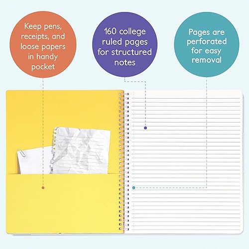 Miniatura 2 de Sweetzer & Orange S&O - Lindos cuadernos en espiral con rayas universitarias con bolsillos, cuaderno de tapa dura para mujer, bonitos cuadernos para