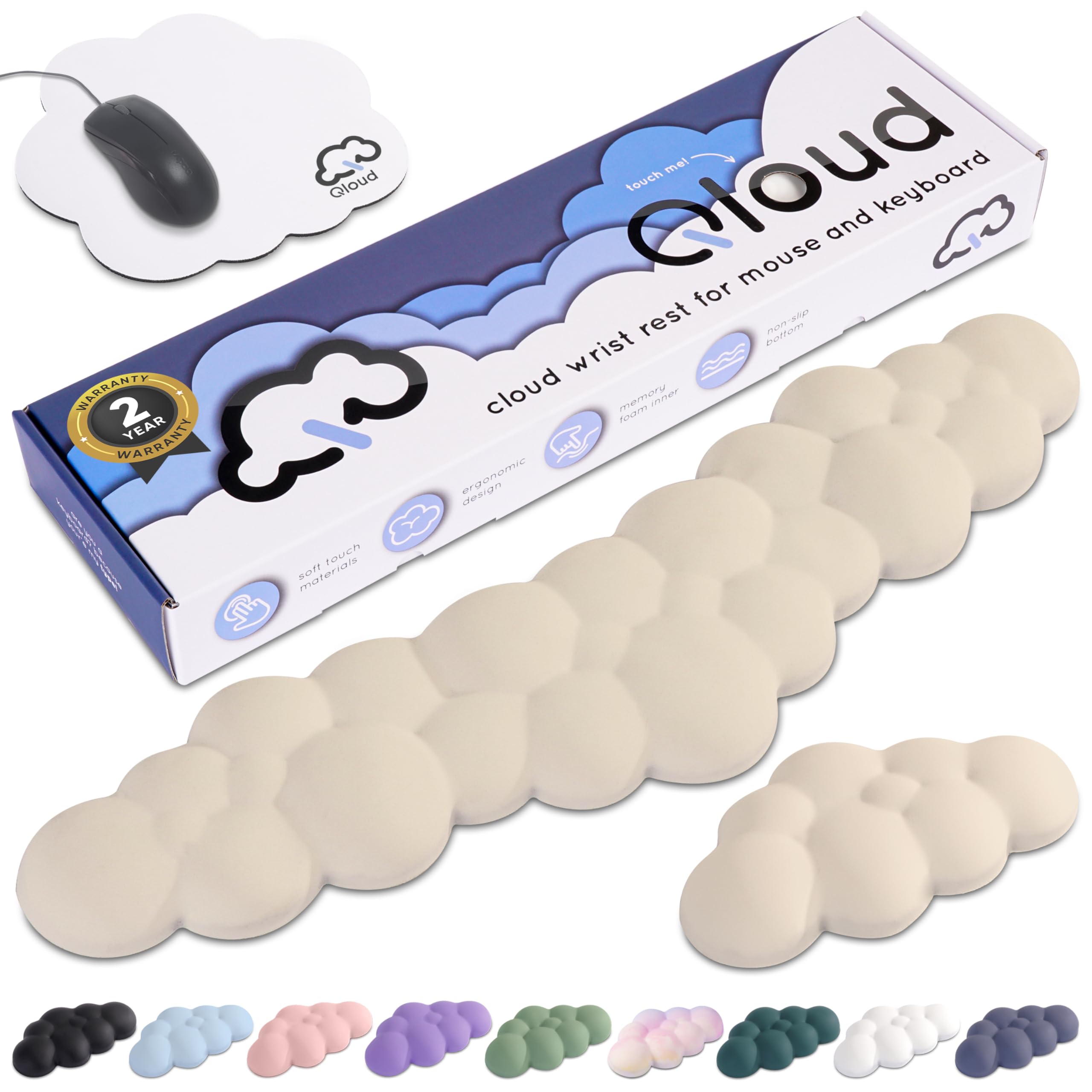 Create-ables Qloud Cloud Wrist Rest Keyboard Wrist Rest for Computer Keyboard Pad, Cloud Keyboard Wrist Rest, Wrist Pad for Keyboard, Memory Foam, Non Slip Base, Comes with Mouse Pad - Beige