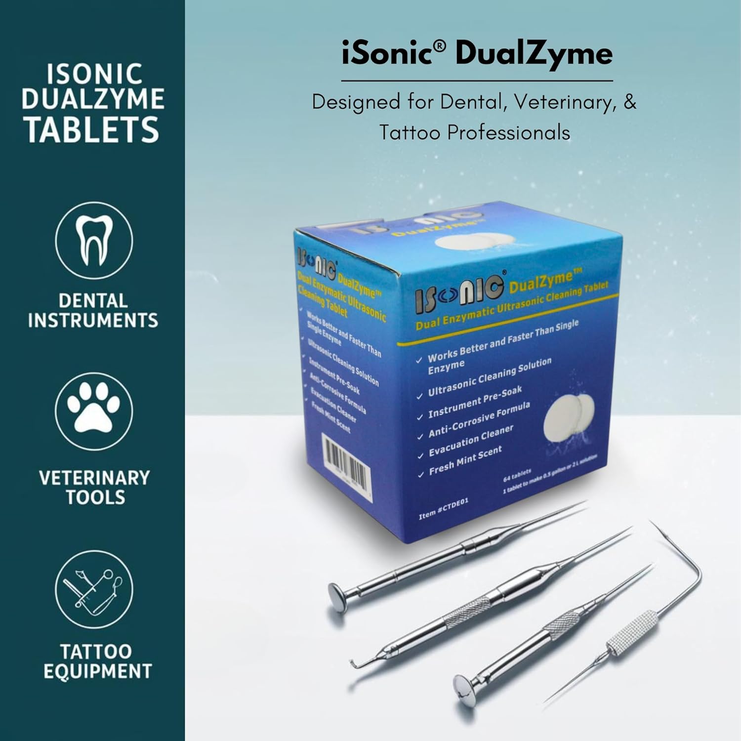 iSonic CTDE01 DualZyme Dual Enzymatic Ultrasonic Cleaning Tablet