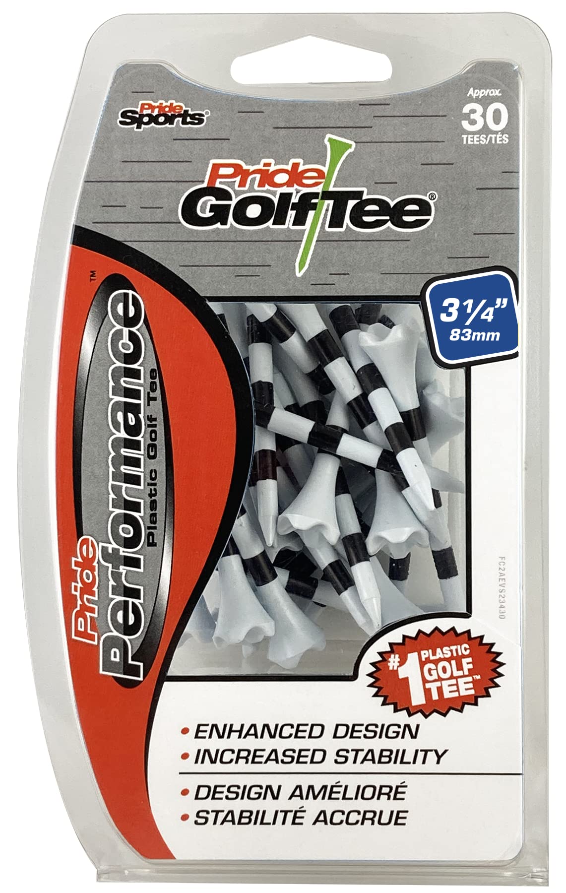Pride Golf Tee "Pride Performance Striped Golf Tees (Pack of 30), 3-1/4"", White