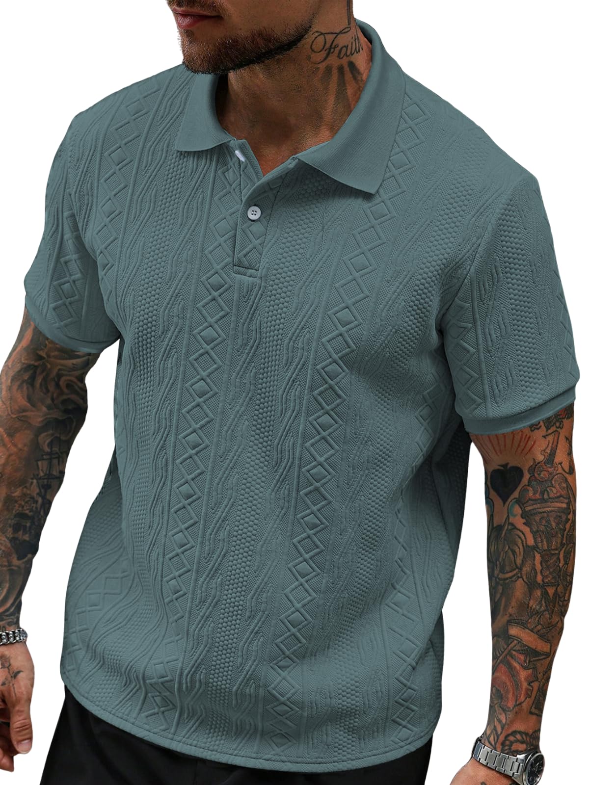 GRECIILOOKS Textured Polo T-Shirt for Men | Premium Jacquard Collared Cotton Blend Polo | Smart Casual & Formal t Shirt for Men | Stylish t Shirt for Mens for Office, Party & Everyday