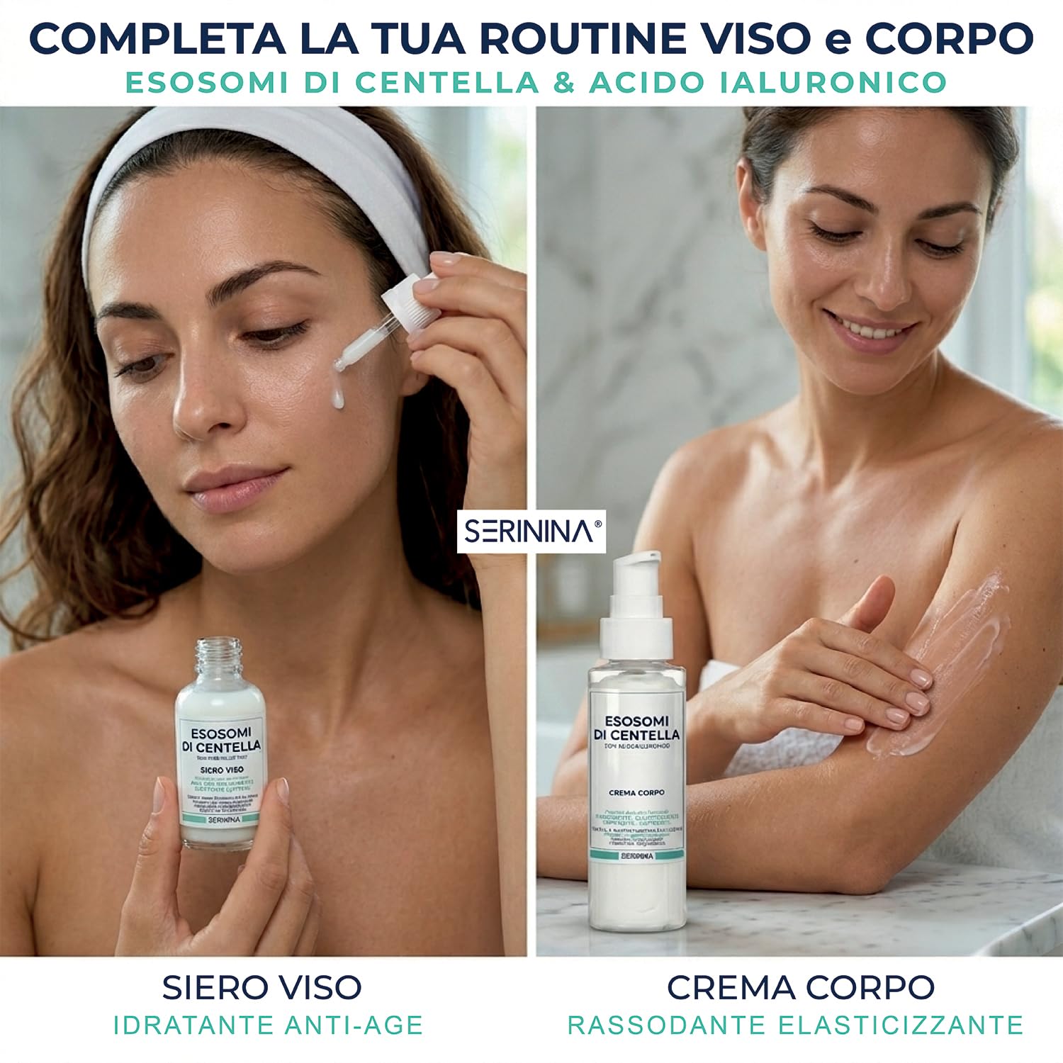 SERININA Siero Viso Esosomi Centella Asiatica Acido Ialuronico | Antirughe, Idratante Anti-Age, Protettivo, Pelle Sensibile, Glass Skin K-Beauty, 97% Naturale 30ml