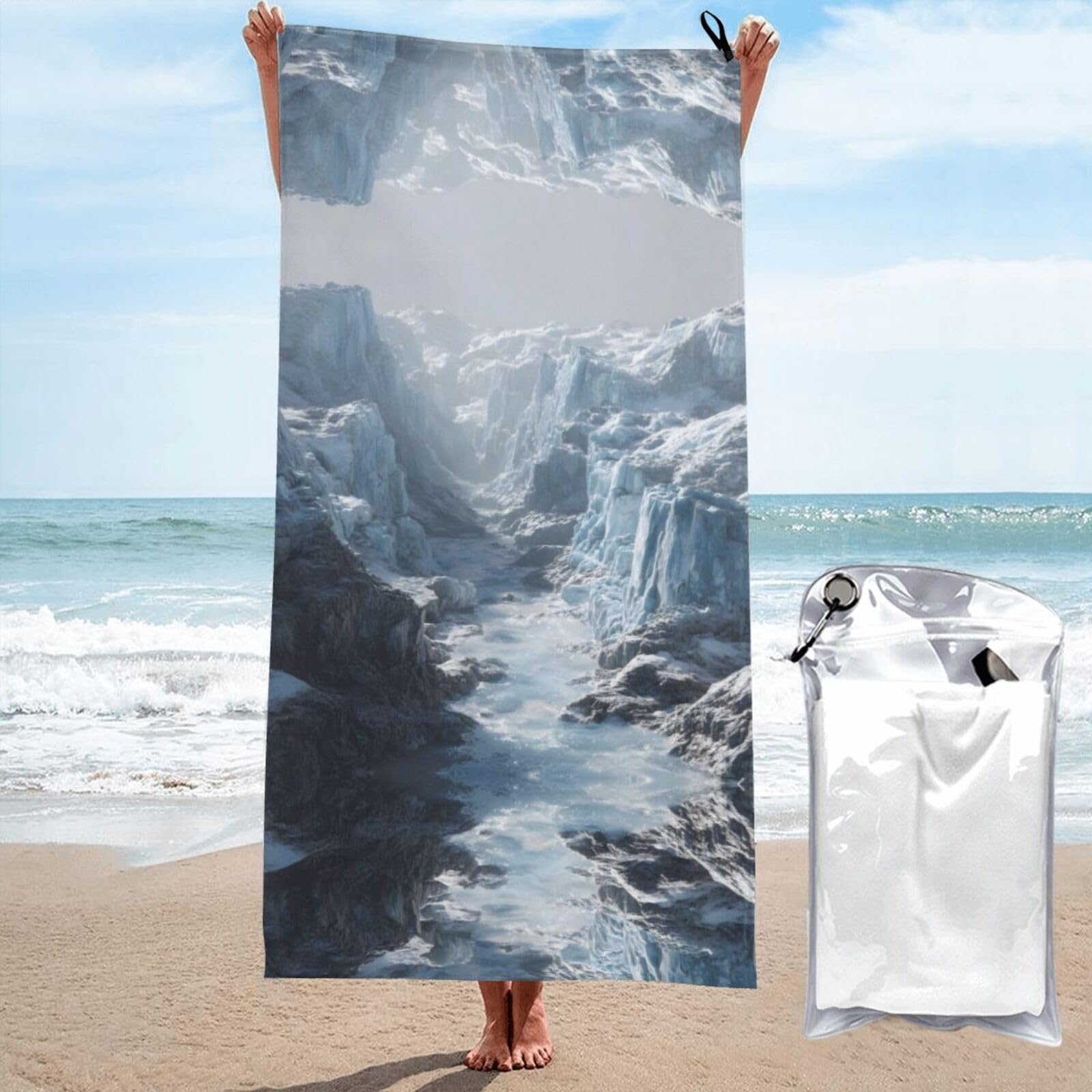 ESNAIUVCD Glacier Print Beach Towel, Microfibre Sauna Towel, Quick-Drying Fitness Towel, Lightweight And Thin Portable Sauna Towel